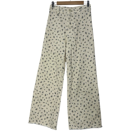 Zara Denim - ZARA Wide Leg Jeans The Marine Women Size 6‎ Floral High Waist Bohemian Coquette